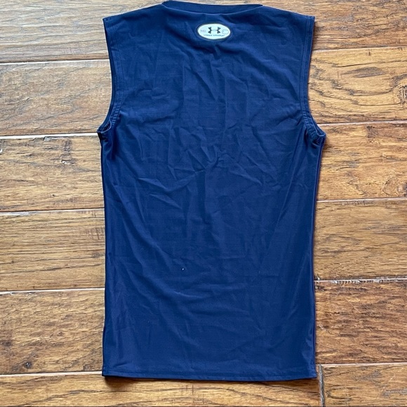 MENโS UNDER ARMOUR BLUE FITTED SLEEVELESS WORKOUT SHIRT SIZE MEDIUM - Picture 6 of 10